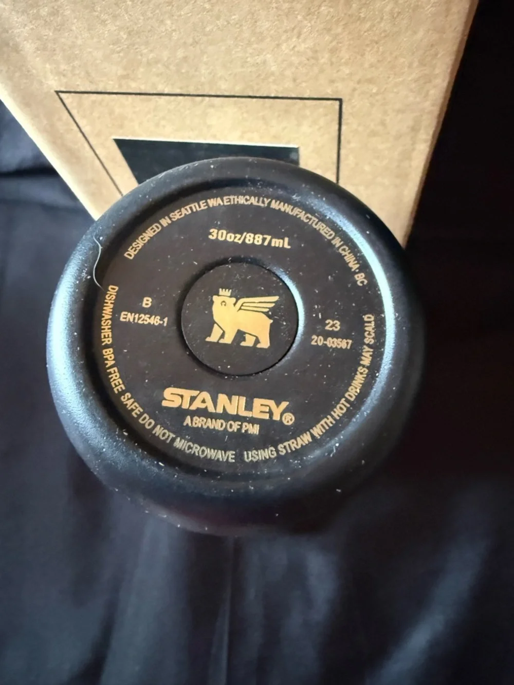 New Stanley 30oz Laser LEngravedVMonogram Black & Gold Travel Tumbler - Picture 5 of 5